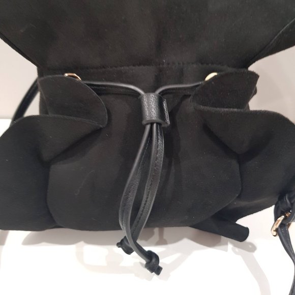 SEED Black Suede Like Ruffled Drawstring Bucket Bag - Picture 7 of 11